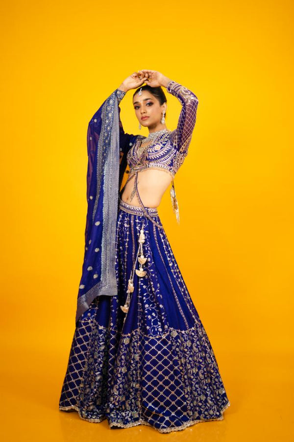 Raw Silk Berry Blue Lehenga Set