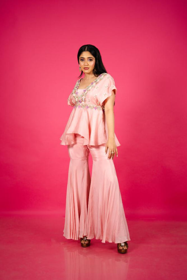 Candlelight Peach Flared Top And Pant Set